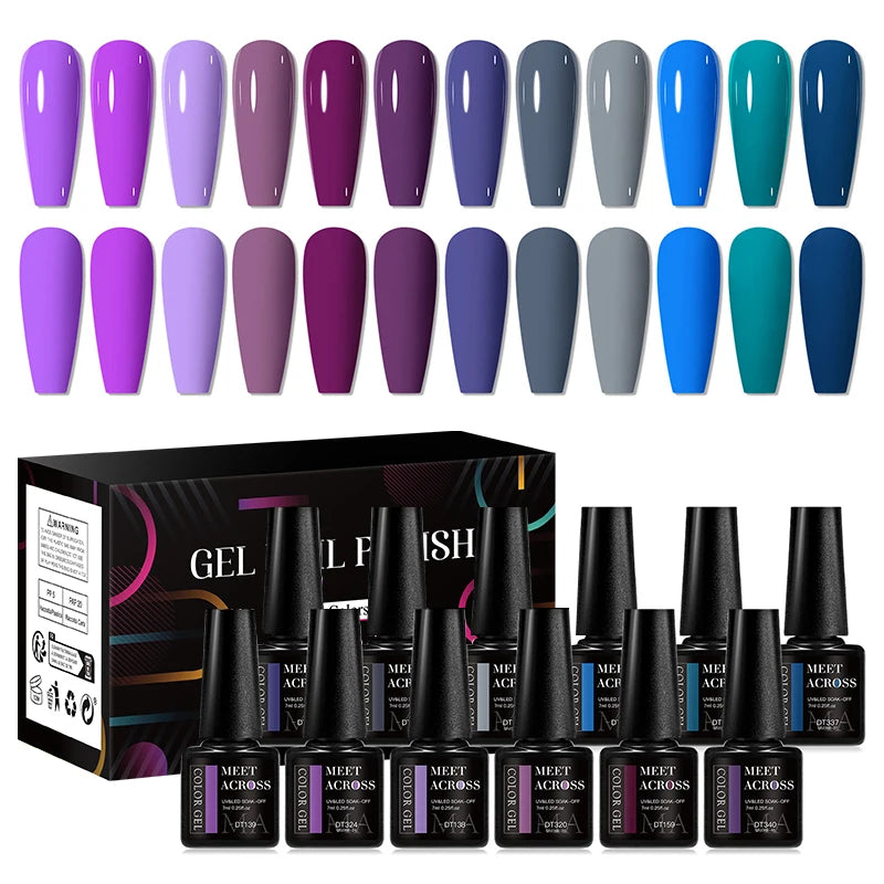 MEET ACROSS 12tlg/Set 7ml Macaron Gel Nagellack mit Box Semi-permanenter UV-Gel Soak Off Nail Art Kit Nagellack für Maniküre