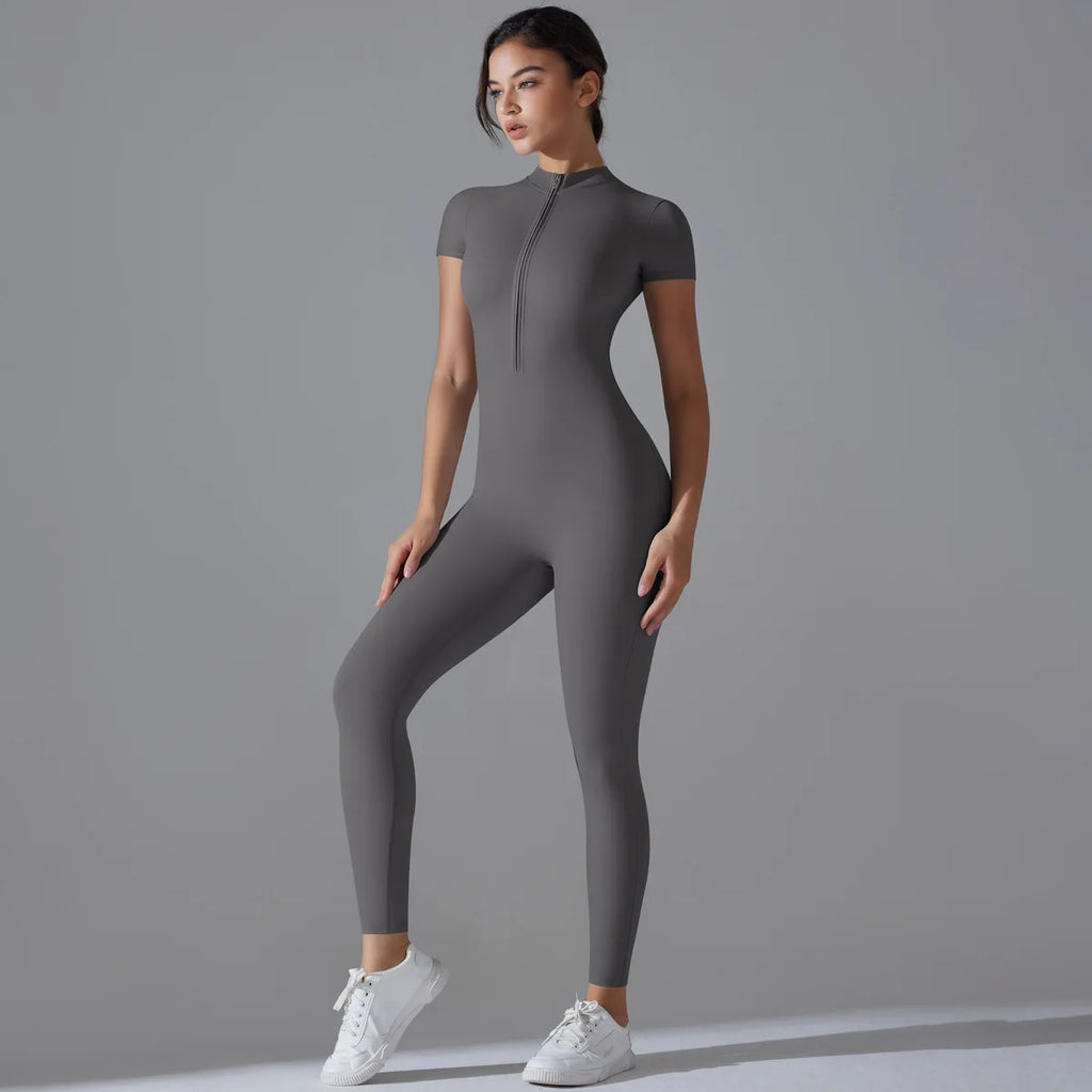 Ärmelloser Yoga-Jumpsuit mit Reißverschluss, schnelltrocknender, atmungsaktiver, figurbetonter Outdoor-Sport-Jumpsuit, Fitnessanzug