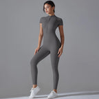 Ärmelloser Yoga-Jumpsuit mit Reißverschluss, schnelltrocknender, atmungsaktiver, figurbetonter Outdoor-Sport-Jumpsuit, Fitnessanzug