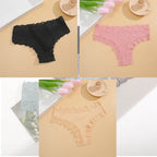FINETOO 3er-Pack Damen Baumwollunterwäsche Slips Sexy Spitze Brasilianischer Slip Niedrige Taille Blumenmuster Einfarbig G-String Atmungsaktive Dessous