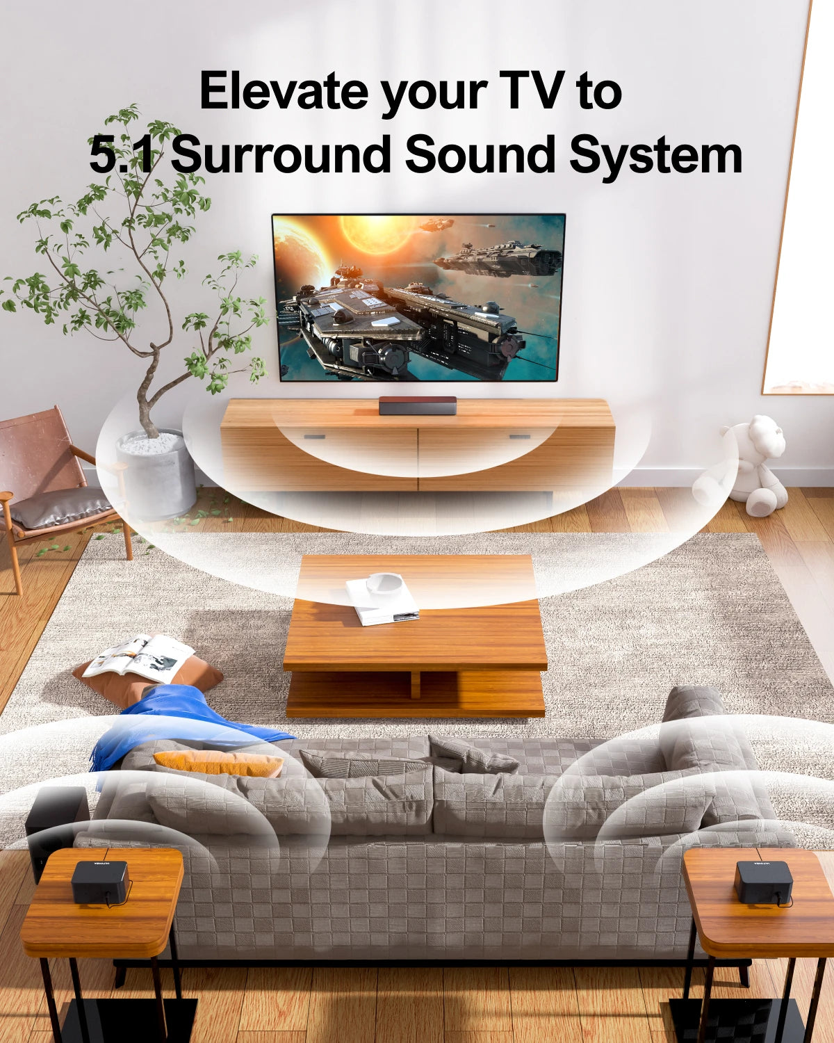 ULTIMEA 5.1 Virtuelle Surround-Soundbar, 3D Surround Sound System, Soundbar für TV mit Subwoofer und Rücklautsprechern, Poseidon D50