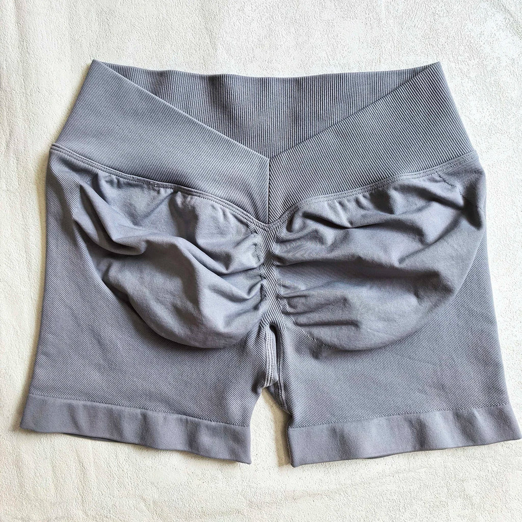 Damen Scrunch Shorts nahtlos V-Rücken Scrunch Booty Shorts Fitness Workout Laufen Yoga Gym Shorts