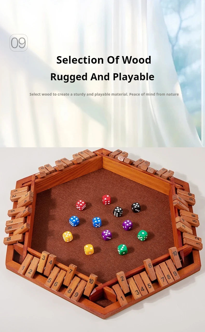 Sechsseitiges Flipping-Spiel, Holz-Zahlenspiel, Shut-The-Box-Würfelspiel - Eltern-Kind-Brettspiel, Bar-Party, Freizeit-Glücksspiel