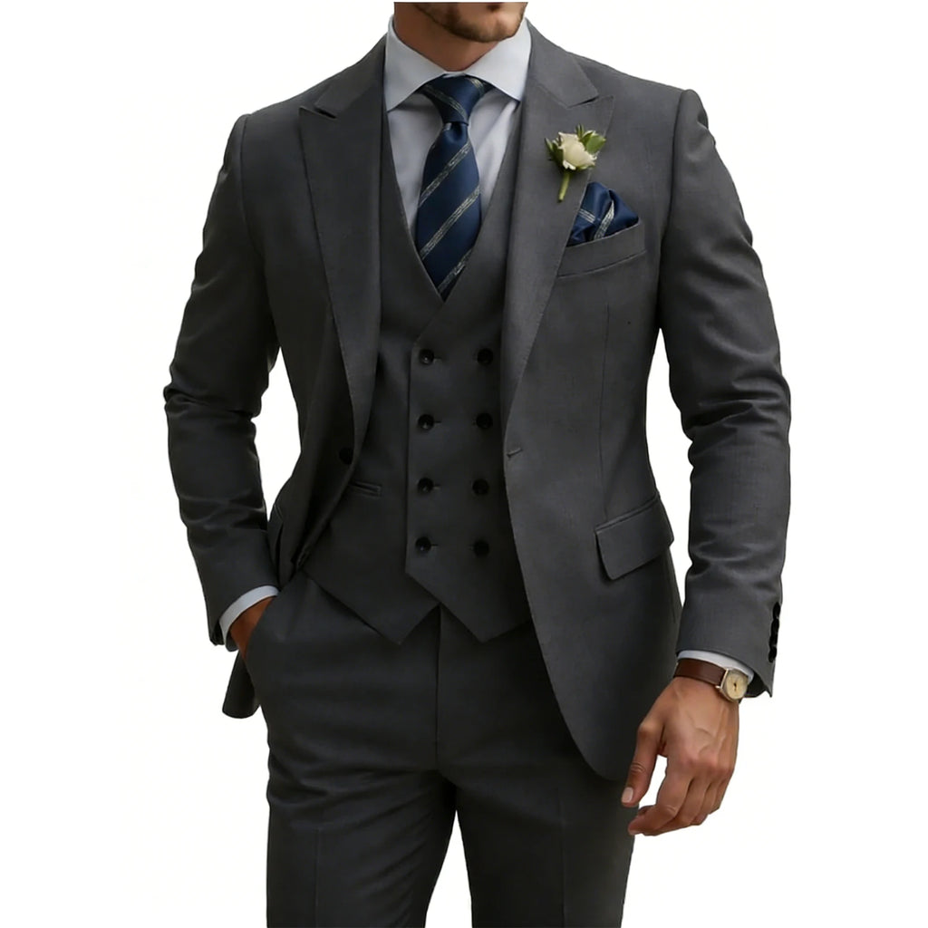 Herren 3-teiliger Slim Fit Anzug für Herren Zweireiher Hochzeits- Abschlussballanzug Formeller Business-Dinner-Smoking