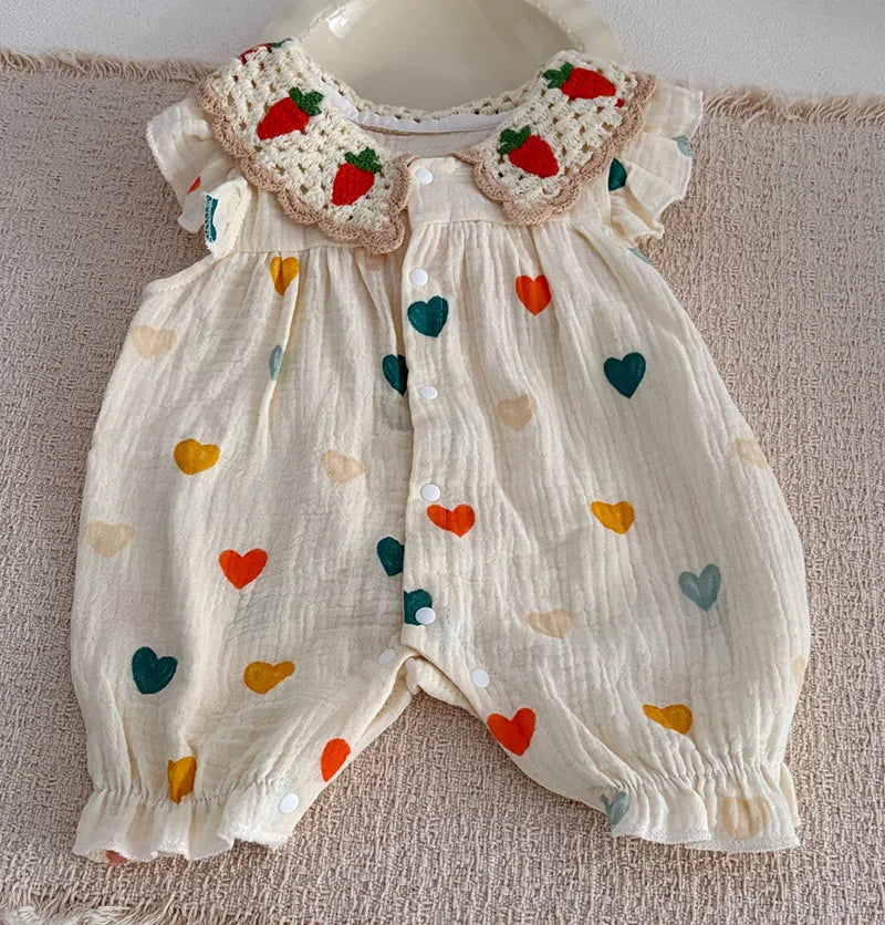 MILANCEL Sommer-Baby-Strampler 0-24M Süßer Liebes-Kleinkind-Overall Dünn Belüftete Babykleidung Karotten-Mädchen Einteiler