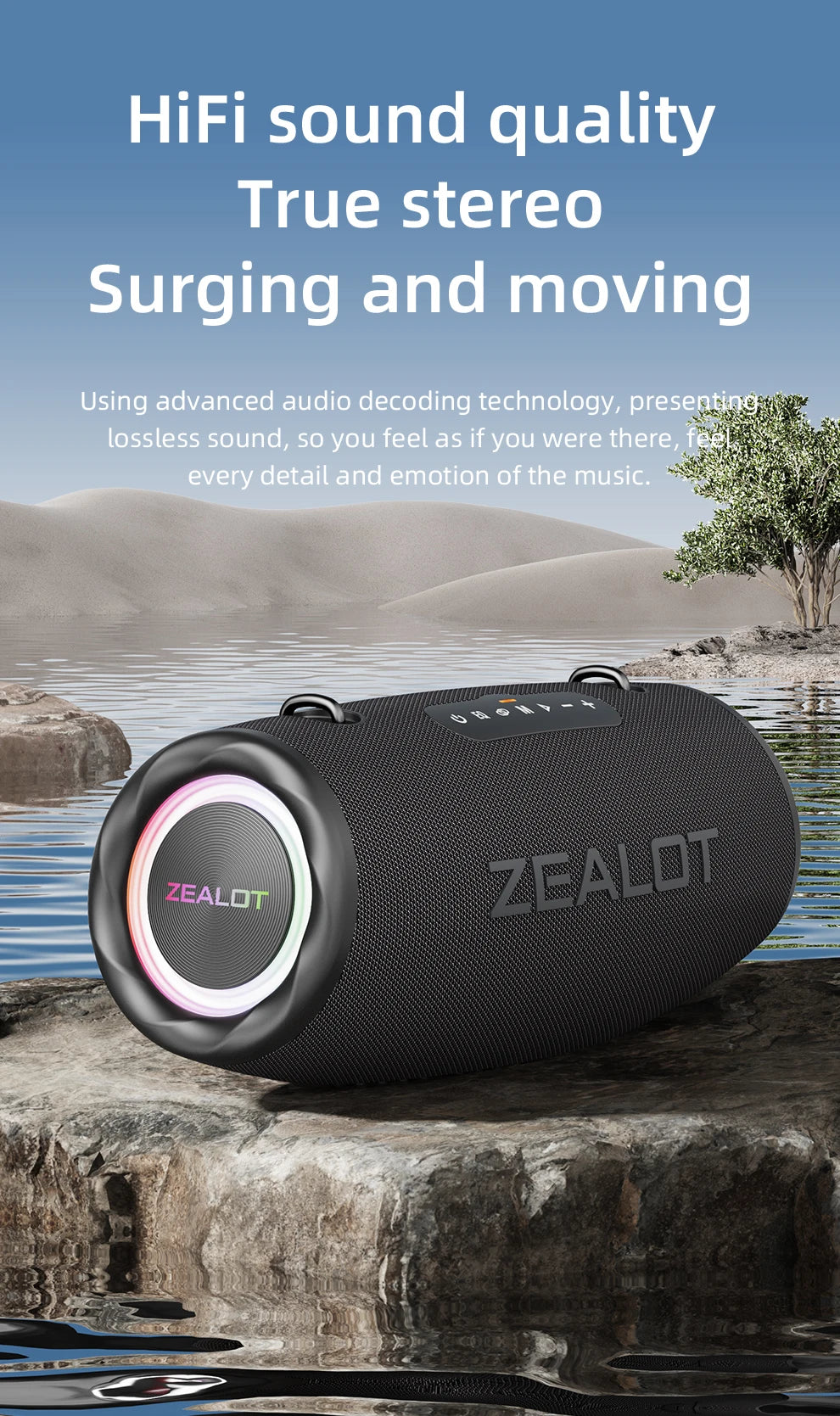 ZEALOT-S87 Outdoor Tragbarer kabelloser Bluetooth-Lautsprecher 80 W Hochleistungssubwoofer IPX6 Wasserdicht Camping