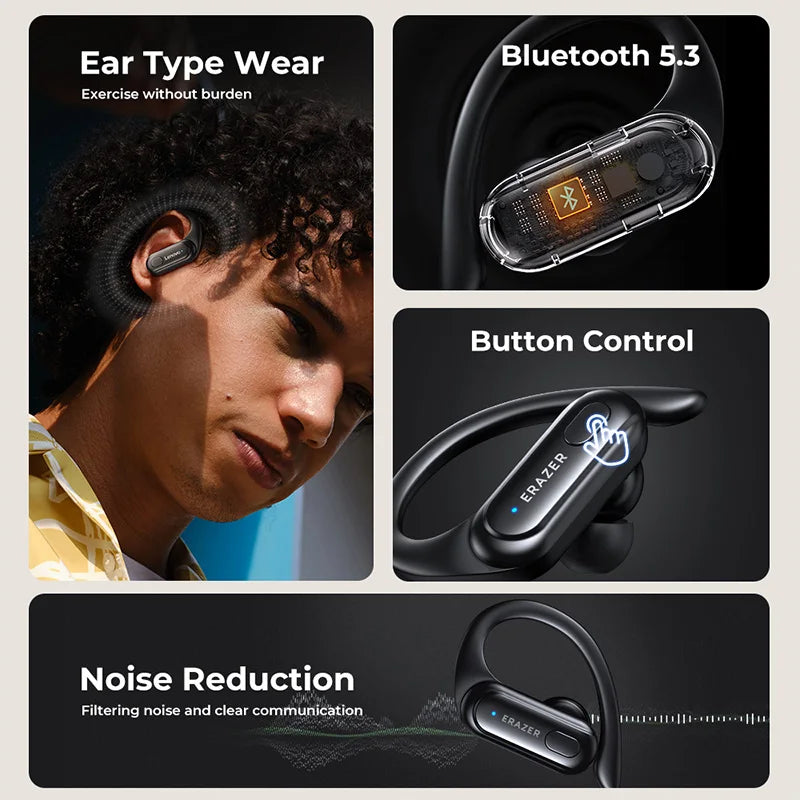ERAZER XT60PRO Sport-Wireless-Kopfhörer Bluetooth-Ohrhörer In-Ear-Kopfhörer mit Geräuschunterdrückung und Mikrofon Ohrbügel
