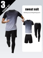 3-teiliger Herren-Sportanzug, schnelltrocknend, mit Farbverlauf, Freizeit-Sport, Laufen, kurze Ärmel, bequeme Sonnencreme, Hose, Joker-Shorts