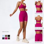 Hearuisavy Sommer Superweiches 2-teiliges Damen-Sportshorts-Set atmungsaktives Fitness-Yoga-BH Freizeit-Push-Up-Workout-Crop-Top