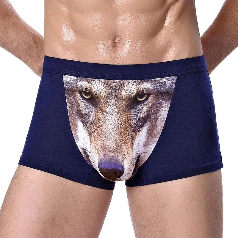 Herren Einzigartige 3D-gedruckte Wolfs-Adlerkopf-Flachwinkel-Hose mittelhohe Boxershorts Atmungsaktives gestricktes Modal-Gewebe