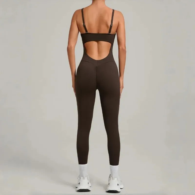 Damen Yoga Jumpsuits Sport Fitness Einteiler Schönheits-Rückengurt Tasche Hüfthebend Slim Fit Laufen Workout Training Bodysuit