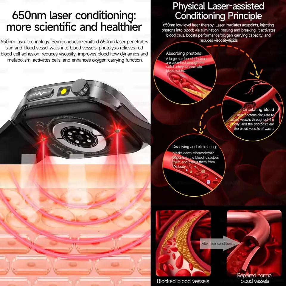 2026 Neue Gesundheits-Smartwatch Lasertherapie Reduziert Drei Hochs Blutsauerstoff Blutdruck Harnsäure Blutfette EKG-Smartwatch Für Herren Zweitbild