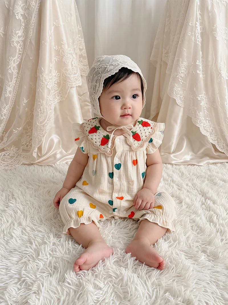 MILANCEL Sommer-Baby-Strampler 0-24M Süßer Liebes-Kleinkind-Overall Dünn Belüftete Babykleidung Karotten-Mädchen Einteiler Hauptbild