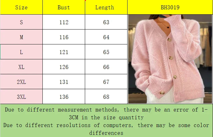 Herbst und Winter neuer einfarbiger, langärmeliger V-Ausschnitt Strickcardigan mit Jacquard-Knopfleiste Damenpullover
