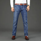 2024 Gerade, normale blaue Stretch-Jeans Frühling Herbst Herren Klassische Jeans Business Fashion Smart Jeans für Herren
