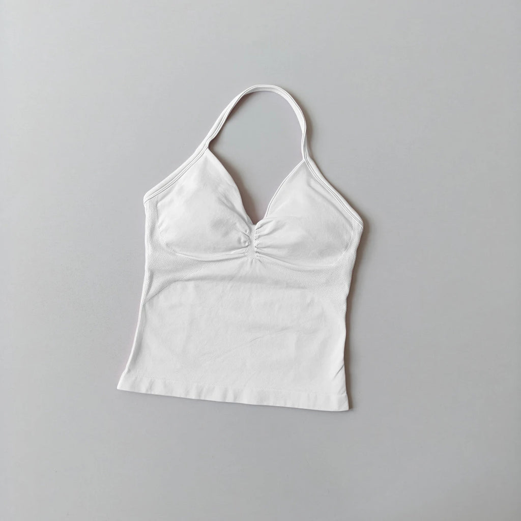 Langes Trägertop Yoga Weste Damen Rückenloses Tank Top Sport Fitness BHs Laufendes Workout Gym Neckholder
