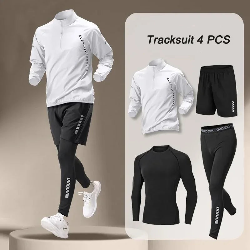 2026 Frühling Herren schnelltrocknender Jackenanzug 1-4-teilig Outdoor Fitness Lauf-Sets Sporthosen Trainingskleidung Sportbekleidung