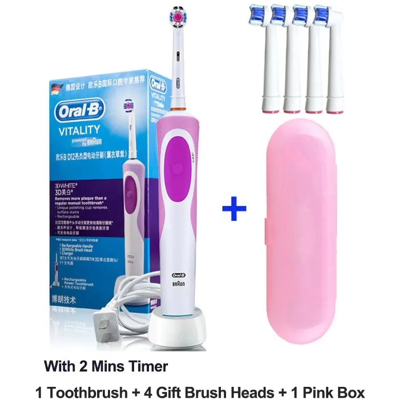 Oral B Elektrische Zahnbürste 2D Rotierende Vibrationsreinigung Ladezahnbürste Cross Action Borsten Mundpflege 4 Geschenk-Bürstenköpfe gratis