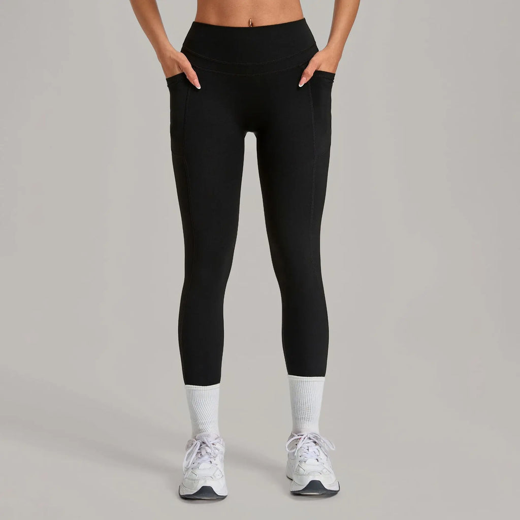 Women's Gym High-waisted High-stretch Yoga Pants with Side Pockets Leggings Workout Running Tights Quick-dry Fitness Trousers