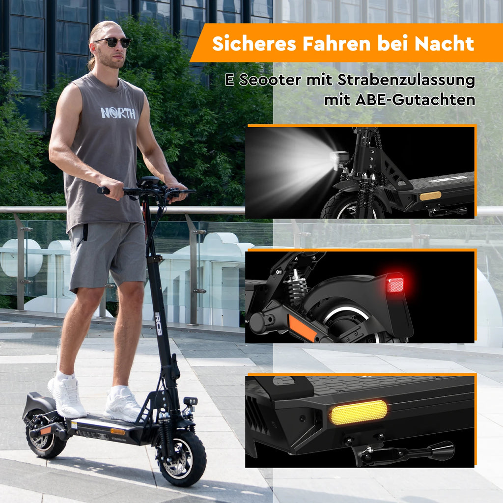 RCB NFC D5 ABE Ultra Electric Scooter for Adults ABE Certified 500W Motor 1600W Peak 27Ah Battery 110-130km Range 10 Inch Self-repairing Tires Double Brake Dual Suspension Turn Signals NFC APP