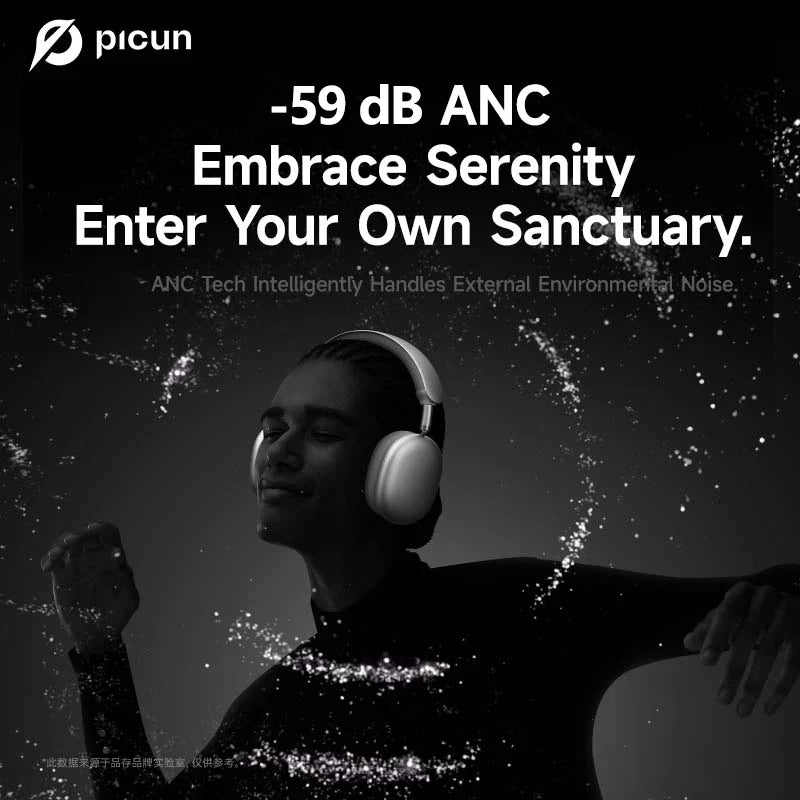 Picun F8MAX ANC Kabellose Kopfhörer 59dB Hybrid Active Noise Cancelling Spatial Audio Earphone Bluetooth 6.0 Over-Ear Headset 180H