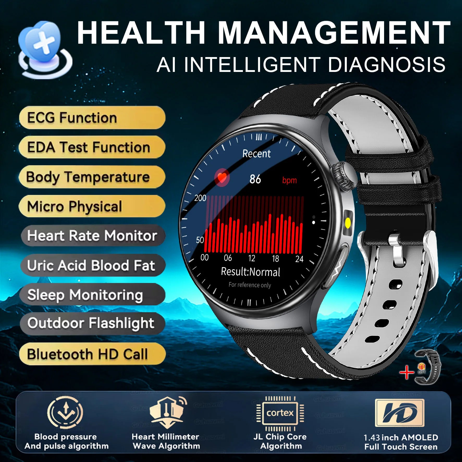 2026 Neue genaue Körpergesundheitsanalyse Smartwatch Herren EKG Blutfette Harnsäure Blutdruck Körperfett Sprachanruf Smartwatch