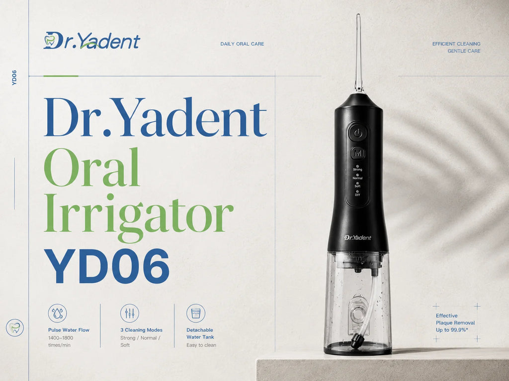 Dr.Yadent YD06 Kabelloser Munddusche Wasserflosser 300ML Tragbarer Wasserstrahl USB-C Schnellladung 7 Düsen 4 Modi IPX7 Wasserdicht