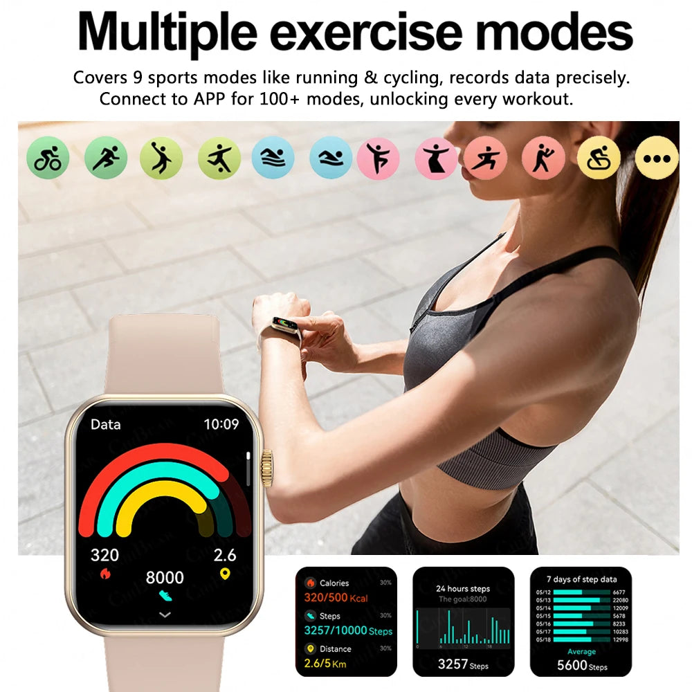 2025 Neue Sport Smartwatch Herren Full Touchscreen Herzfrequenz Bluetooth Anruf 1,9 Zoll KI-Sprache IP68 Wasserdichte Smartwatch Damen
