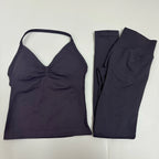 2-teiliges Set Yoga Leggings Set Damen Rückenfreie Tank Tops Hohe Taille Scrunch Gym Anzug Fitness Kleidung Outfit Yoga Set