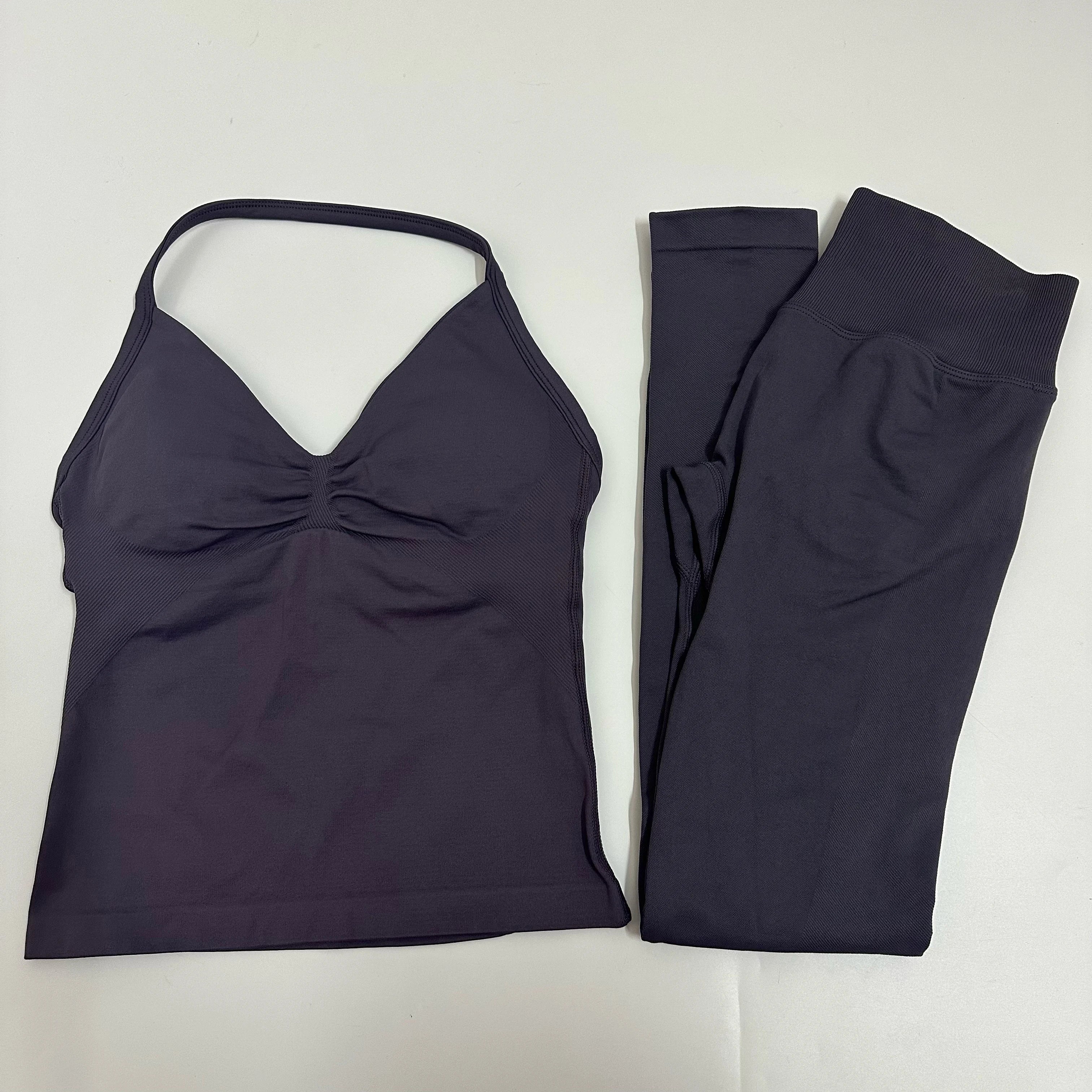 2-teiliges Set Yoga Leggings Set Damen Rückenfreie Tank Tops Hohe Taille Scrunch Gym Anzug Fitness Kleidung Outfit Yoga Set