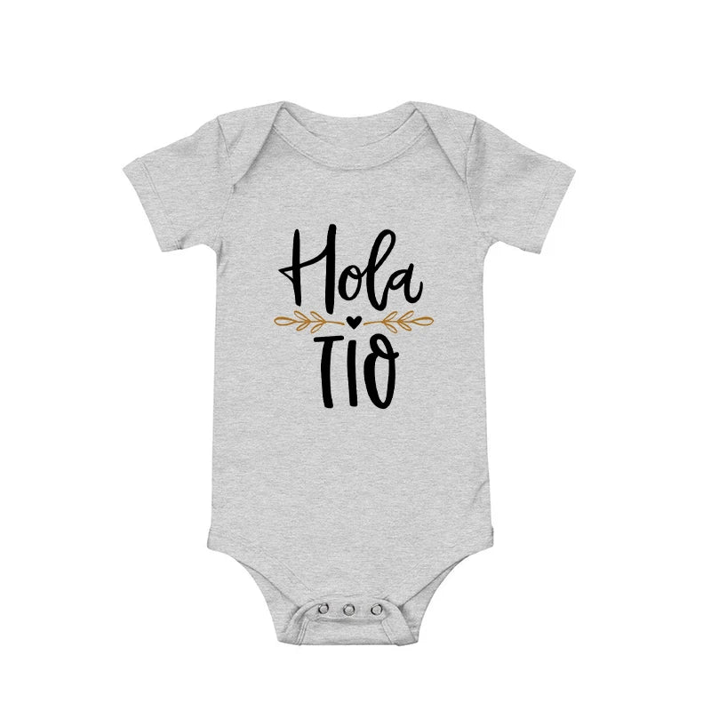 Hola Tio Tia Schwangerschaftsankündigung Baby Body Strampler Säuglingskleidung Freizeit-Overalls Schwangerschaftsgeschenk für neue Tante Onkel