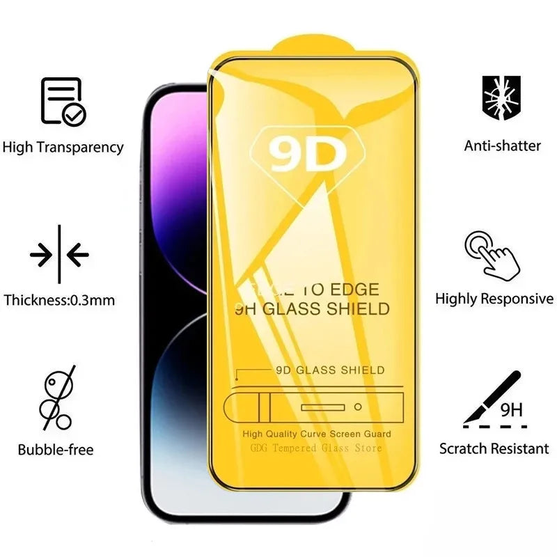 9D Displayschutzfolie aus gehärtetem Glas für iPhone 17 16 Pro Max 16e 15 14 13 12 11 Schutzglas für iPhone X XR XS Max 7 8 Plus