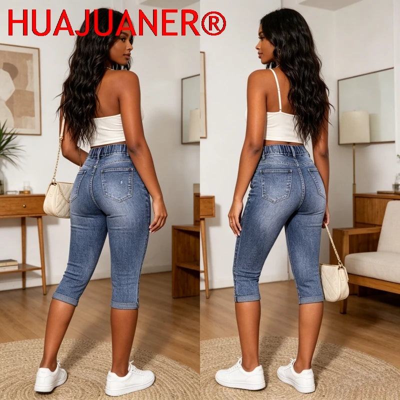 Jeans Damen Wadenlange Hose Denim Passform Hohe Taille Kordelzug Taschen Vintage Bleistifthose 2026 Streetwear Denims