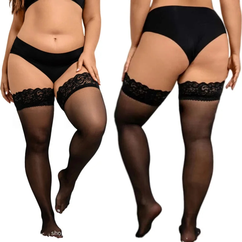 2026neu Overknee Oberschenkelhohe Strümpfe Rutschfest Übergröße Schwarz Grobmaschige Lange Spitzenstrümpfe für Damen XXL Frühling Sommer