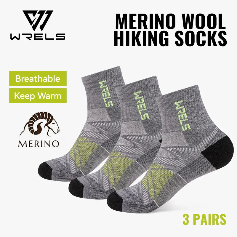 WRELS 1/2/3 Paar Merinowollsocken Wander-Laufsocken Atmungsaktiv Gepolstert Schweißableitend Warm Thermisch Kompressions-Wollsocken