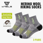 WRELS 1/2/3 Paar Merinowollsocken Wander-Laufsocken Atmungsaktiv Gepolstert Schweißableitend Warm Thermisch Kompressions-Wollsocken