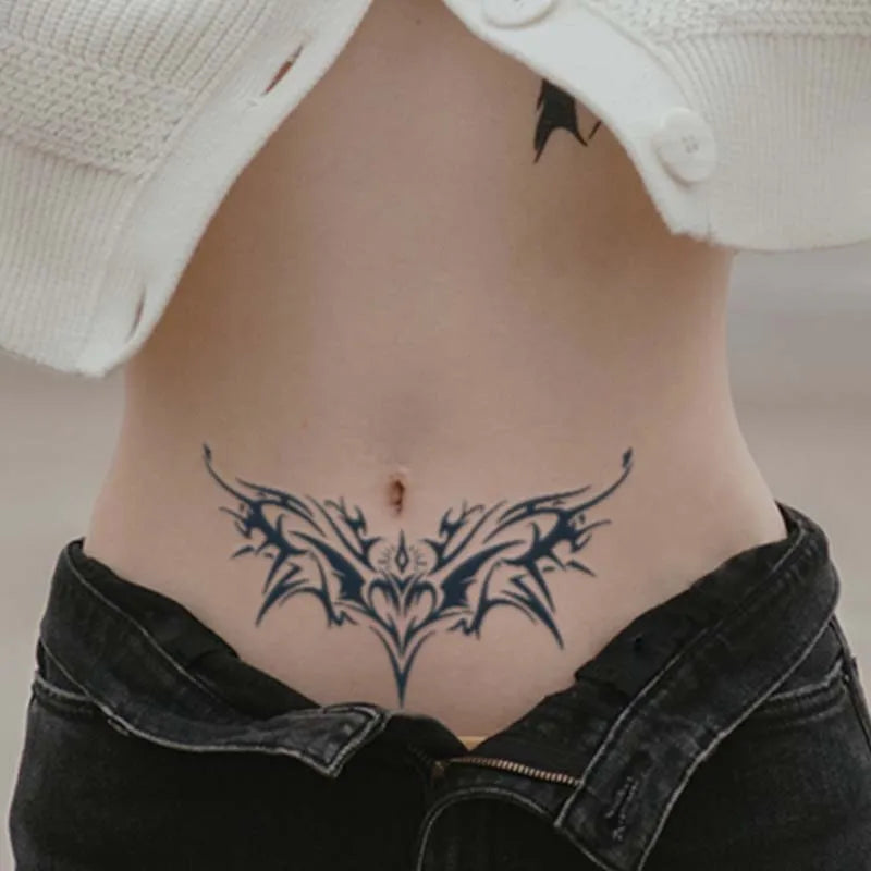 1 Stück charmante Tattoo-Aufkleber, wasserdicht, haltbar, ein bis zwei Wochen, für Mädchen, Bauch, Brust, Rücken, Taille, nicht reflektierend, Dornen-Cyan