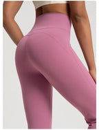 Nackte, hoch taillierte, taillenformende, hüfthebende Fitness-Sporthose mit elastischem Schlag für Damen, lässige Outdoor-Lauf-Yogahose