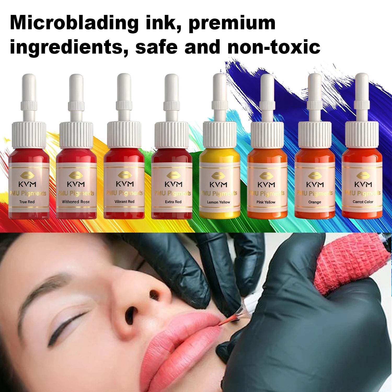 KVM 8 Farben 5ML Lippen-Tattoo-Tinte Microblading-Tinten Semi Permanent Make-up Pigment Tattoo-Tinte Body Art Lippenfarbe Tattoo Zubehör