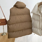 Damenmode Herbst Neu 2024 Stehkragen Elegante Daunenmäntel Warme Oberbekleidung Freizeitgürtel Ärmellose Winter Damenwesten Jacken