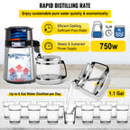 SucceBuy 4L Wasserdestilliergerät Reiniger Filter Spender Trinkwasserenthärter Dual-Temperaturanzeige Überhitzungsschutz Haushaltsgerät