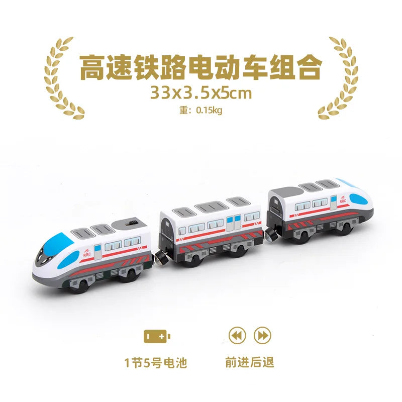 Hölzernes Elektroauto-Set Magnetischer Elektrozug mit kleiner Puppe Druckguss-Steckspielzeug-Set Kompatibel mit Eisenbahn-Holzschienenbahn
