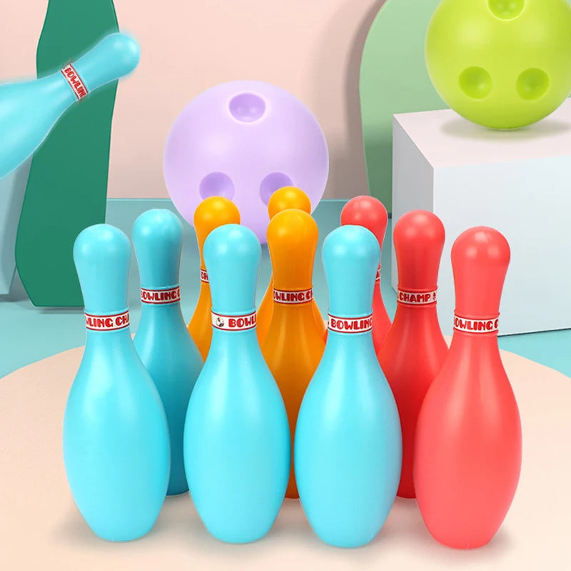 Kinder Bowling Set Familie Indoor Ball Partyspiel Sportspielzeug Bälle Pins Bowling Spielzeug Plastik Lustiges Bowling Set Kinderspiel TMZ