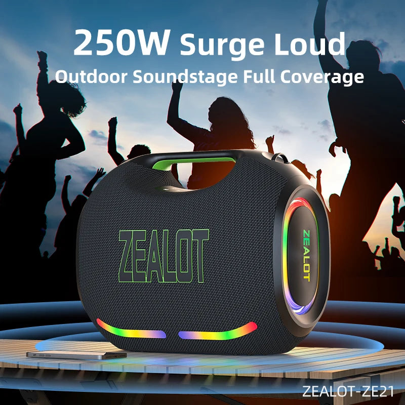 ZEALOT-ZE21 250W Tragbarer Bluetooth Lautsprecher Hohe Lautstärke Wasserdicht 48000mAh Kabelloser TWS Subwoofer Unterstützt USB/TF/AUX RGB-Licht