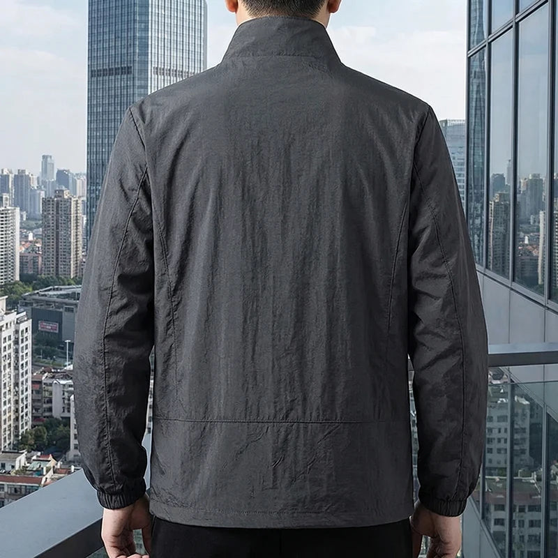 Herren Stehkragenjacke Frühling Atmungsaktiv Leicht Anti-Falten Windjacke Outdoor Sport Freizeit Schnelltrocknende Arbeitsjacken