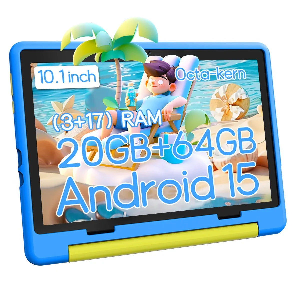 Kinder-Tablet Android 15 Tablet für Kinder 10 Zoll 20GB+64GB 8-Kern mit Hülle 1TB TF erweiterbar für Kleinkinder Kinder Kindersicherung