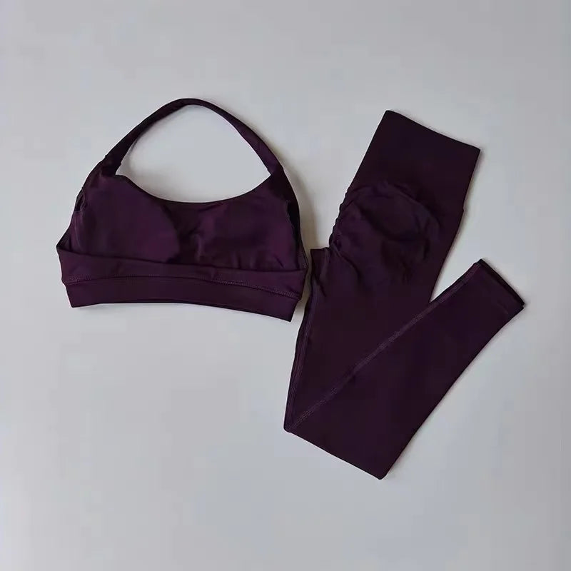 Nahtloses Yoga-Set für Damen, Beauty-Rücken-Sport-BH, Unterwäsche, Pfirsich-Po-Fitness, hohe Taille, Leggings, Gymnastik-Yoga-Set, Pilates-Set