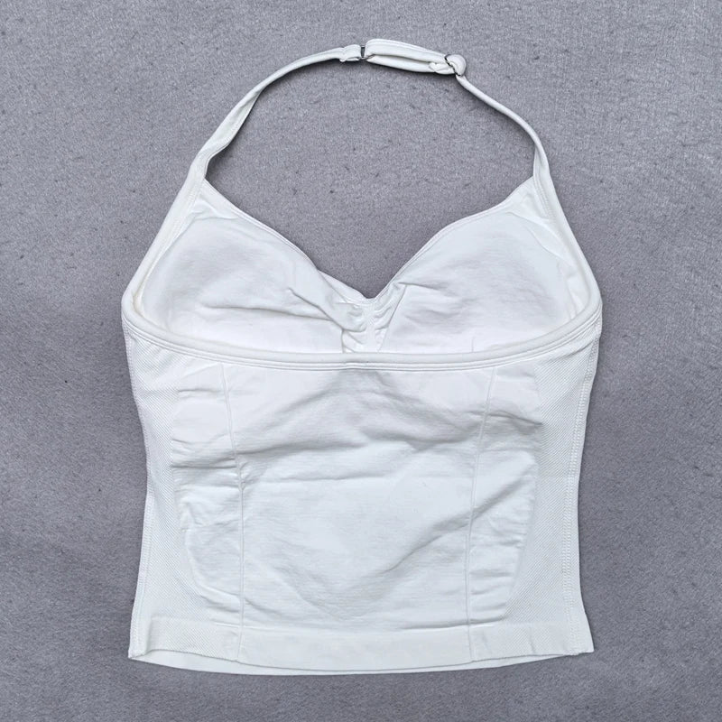 Verstellbares Sport-Neckholder-Oberteil Damen Rückenloses Gym-Top mit integriertem BH Yoga-Kleidung Ärmellose Shirts Workout-Outfits Tanktop