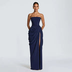 Damen einfarbiges plissiertes, sexy trägerloses Kleid, elegantes schulterfreies, rückenfreies Kleid mit hoher Taille und Schlitz 2026, neues Abendparty-Kleid