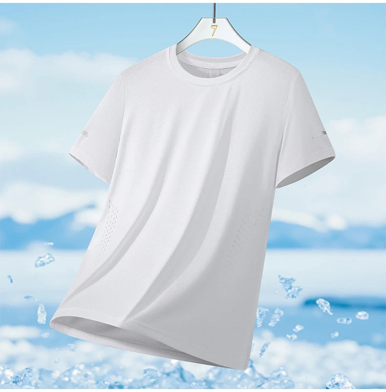 CHRLCK Herren Wander-Schnelltrocknungs-T-Shirts Atmungsaktive Lauf- und Angel-T-Shirts Weiche Elastizität Outdoor-Sport-Kurzarmshirt Sommer